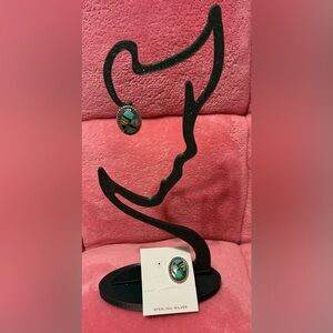 Sterling Silver Turquoise and Black Oval Earrings